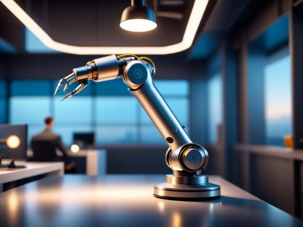 Un brazo robótico de última generación automatizando procesos en una empresa, en un entorno industrial futurista