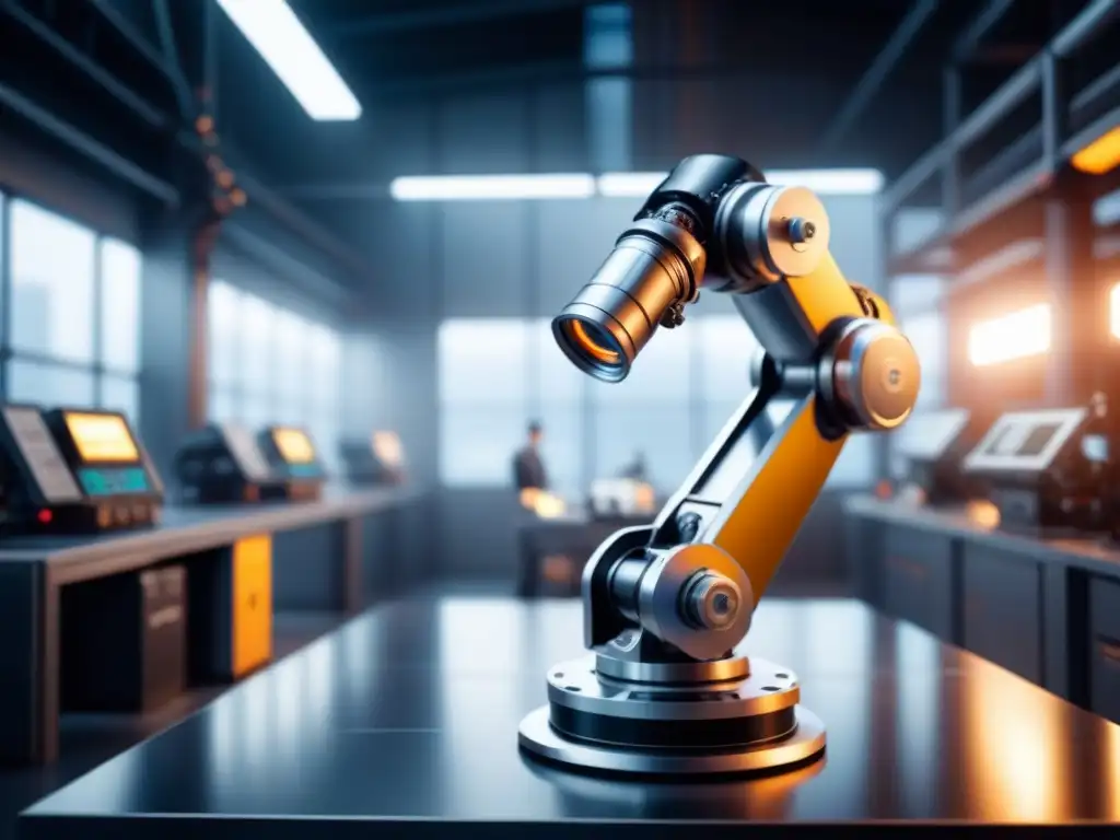 Un brazo robótico de vanguardia en un entorno industrial futurista, reflejando precisión y eficiencia en la automatización