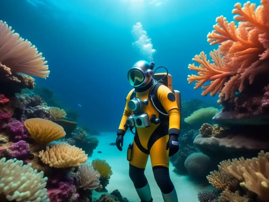 Un buzo explorando un arrecife de coral, simbolizando rescates financieros seguros con responsabilidad civil