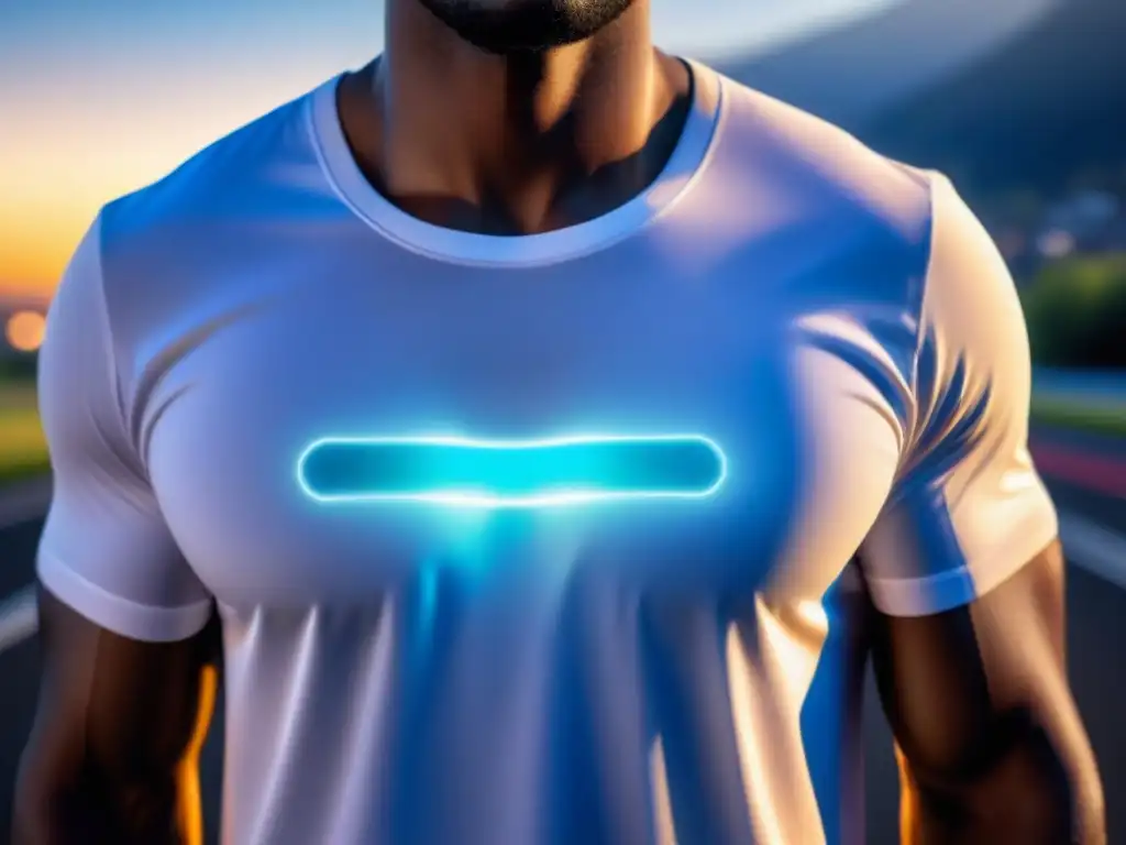 Camiseta blanca minimalista con sensores integrados en costuras, tecnología innovadora en textiles con sensores para monitoreo