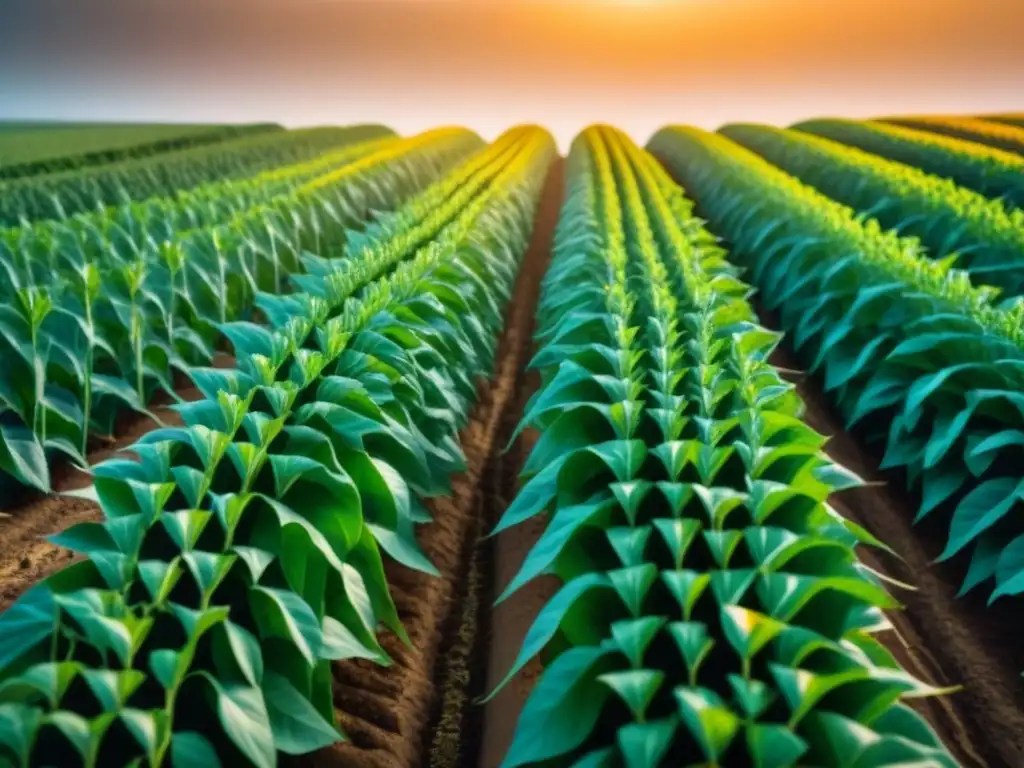 Campo de cultivos genéticamente modificados bajo el sol, reflejando los avances de CRISPR en la agroindustria