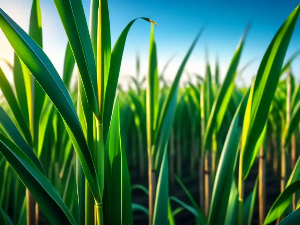 Un campo exuberante de caña de azúcar bajo el sol, destacando la importancia de la educación sobre biocombustibles y concienciación