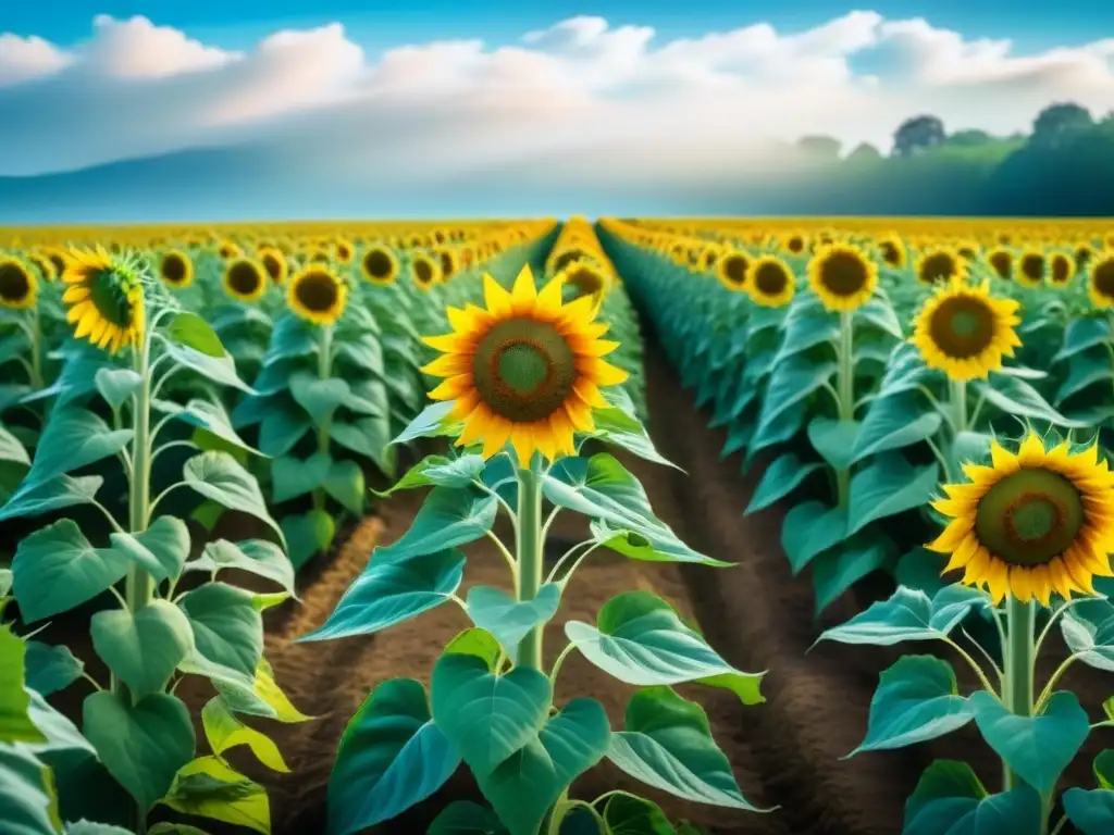 Campo de girasoles vibrantes en fitoremediación de contaminantes químicos