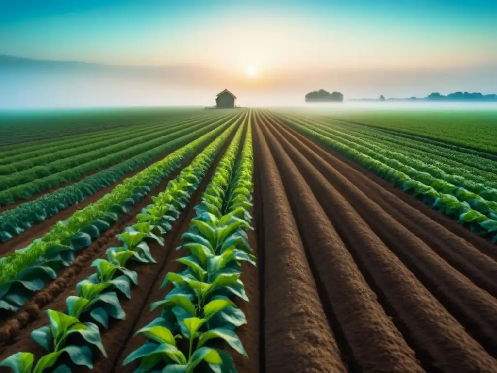 Campo agrícola moderno con labranza mínima, ilustrando la importancia de la sostenibilidad en el suelo
