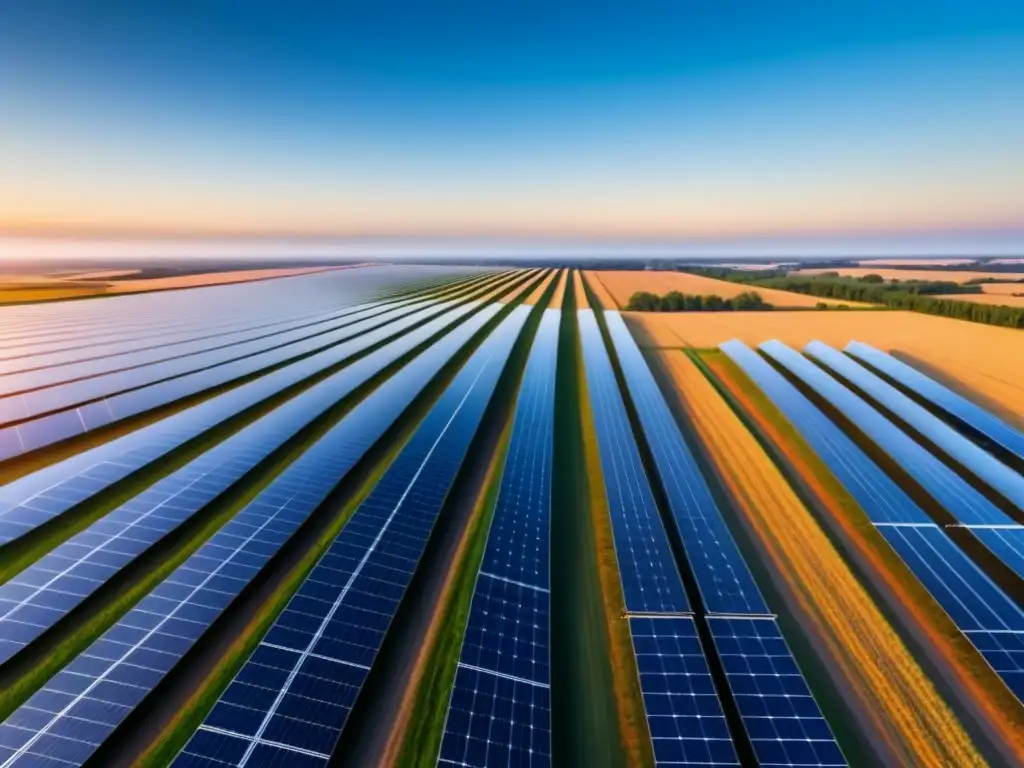 Campo de paneles solares brillantes bajo cielo azul: Viabilidad económica proyectos energía renovable