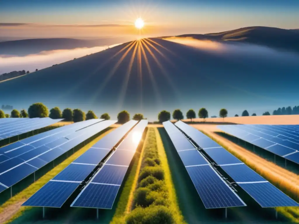 Campo de paneles solares bajo cielo azul brillante, reflejando viabilidad económica proyectos energía renovable