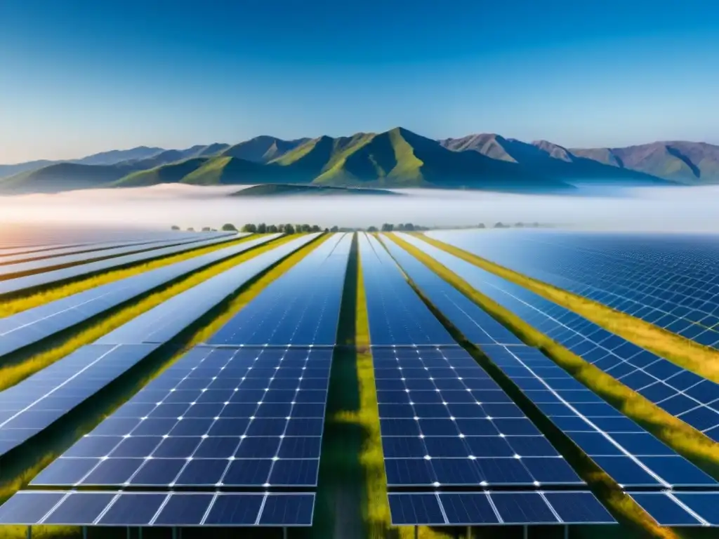 Un campo de paneles solares se extiende bajo un cielo azul, generando energía renovable de forma inteligente