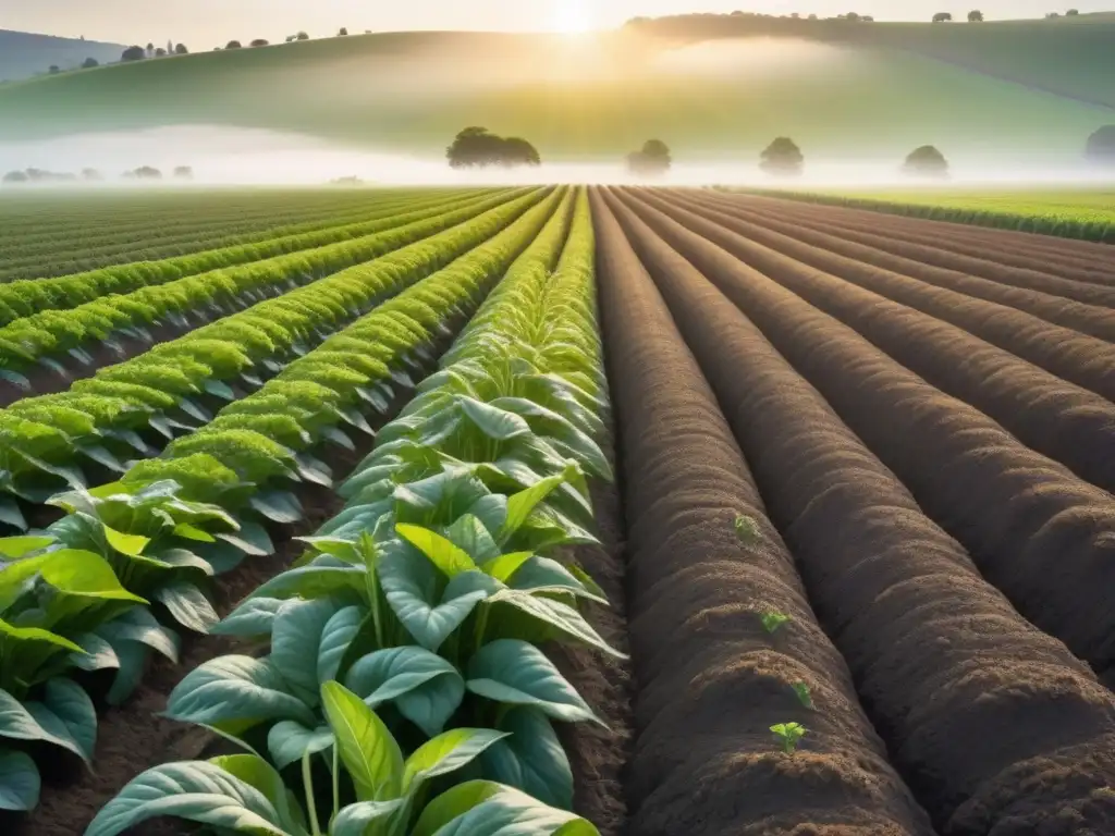 Un campo radiante y fértil, con plantas vibrantes creciendo en armonía