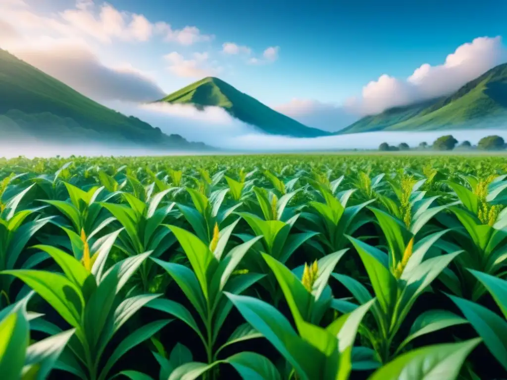 Campo verde exuberante con plantas genéticamente modificadas, soluciones biotecnológicas para enfermedades plantas