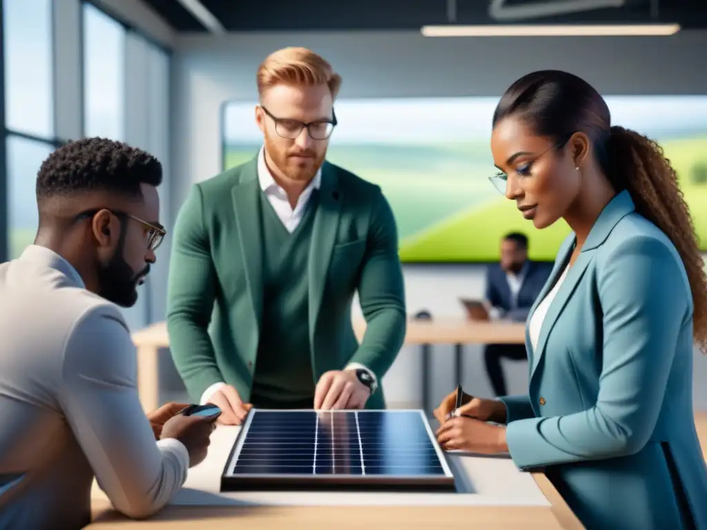 Una capacitación en energías renovables industrias: profesionales diversos participan activamente en un taller práctico