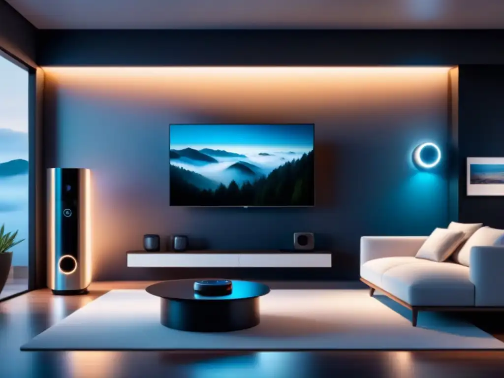 Una casa inteligente futurista con sistema de seguridad integrado en dispositivos IoT