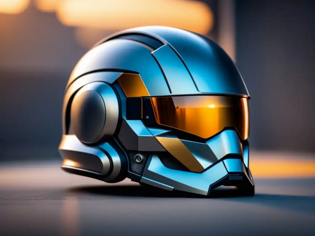 Un casco militar futurista hecho con composites avanzados de la industria de defensa, mostrando tecnología de vanguardia