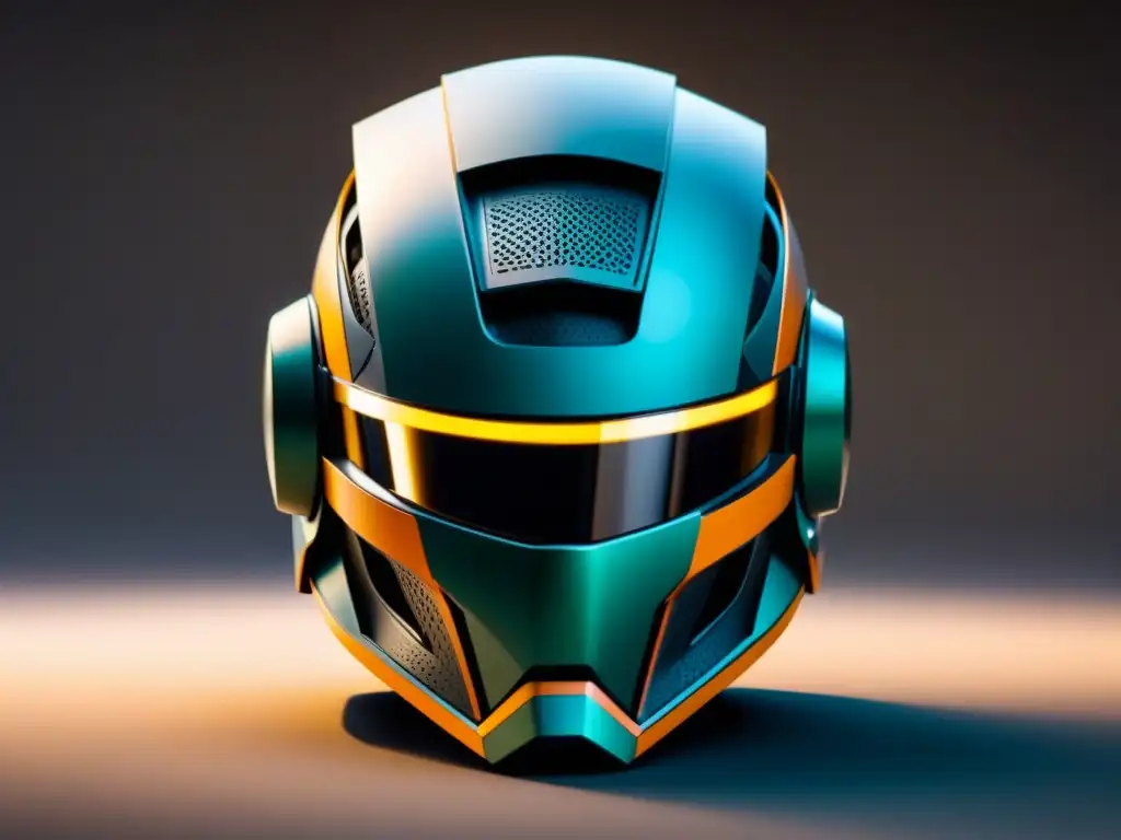 Un casco militar futurista hecho con cerámicas avanzadas, reflejando tecnología de vanguardia y defensa impenetrable