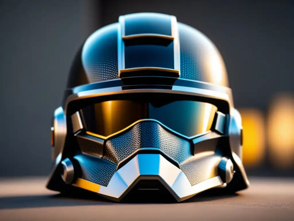 Un casco militar de vanguardia fabricado con cerámicas avanzadas aplicadas en defensa, resaltando su diseño innovador y tecnología moderna