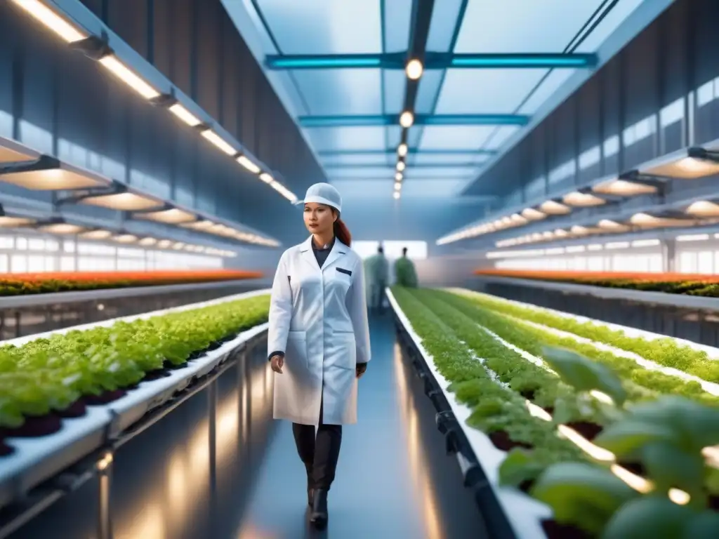 Un centro de producción de alimentos del futuro sostenibles con diseño vanguardista y elementos eco