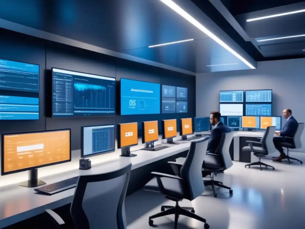 Centro de control industrial futurista con software automatización procesos Industria 4