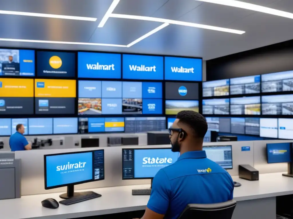 Centro de Control de Vigilancia de Última Generación en Walmart Inc Un centro de control de vigilancia avanzado en una tienda de Walmart Inc