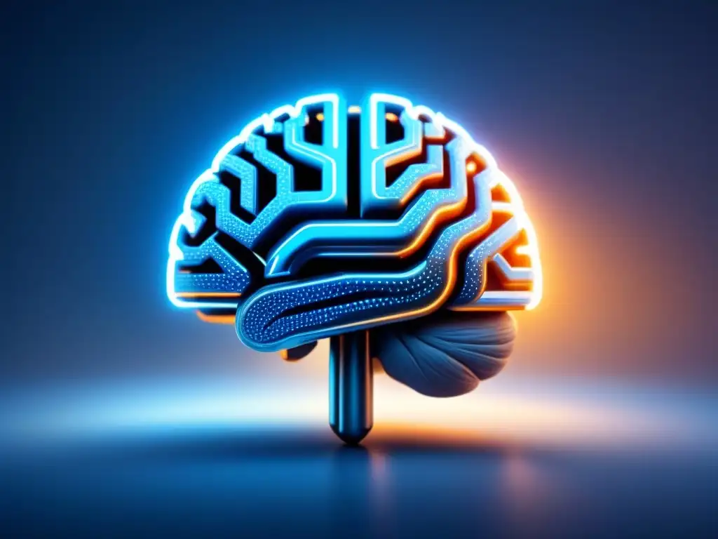Inteligencia artificial en marketing: cerebro digital brillante Un cerebro digital fusionando tecnología y AI en marketing