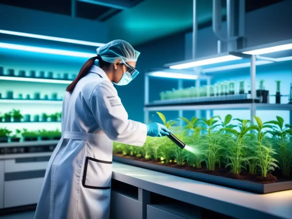 Científicos manipulan genes de plantas en laboratorio futurista para descontaminación ambiental mediante ingeniería genética