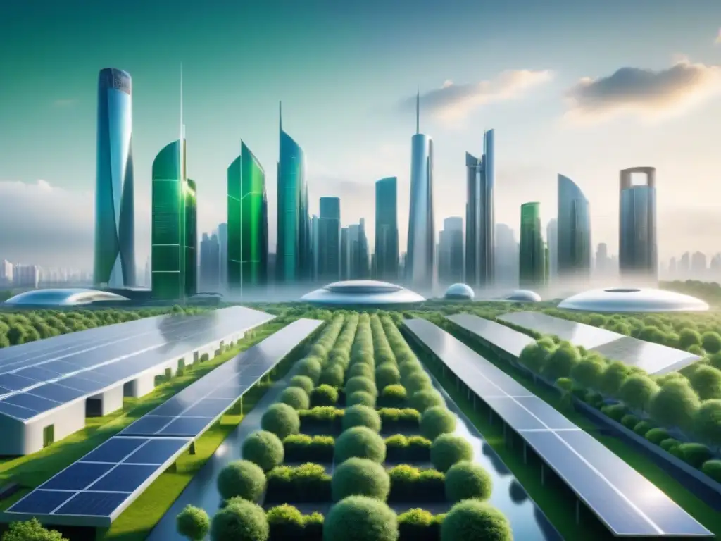 Una ciudad futurista ecoamigable con biocombustibles de tercera generación, tecnología avanzada y energía renovable