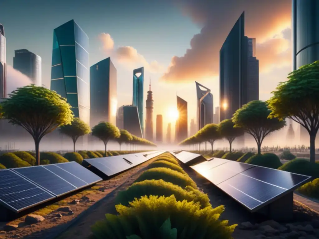 Ciudad futurista con energía solar en ciudades inteligentes