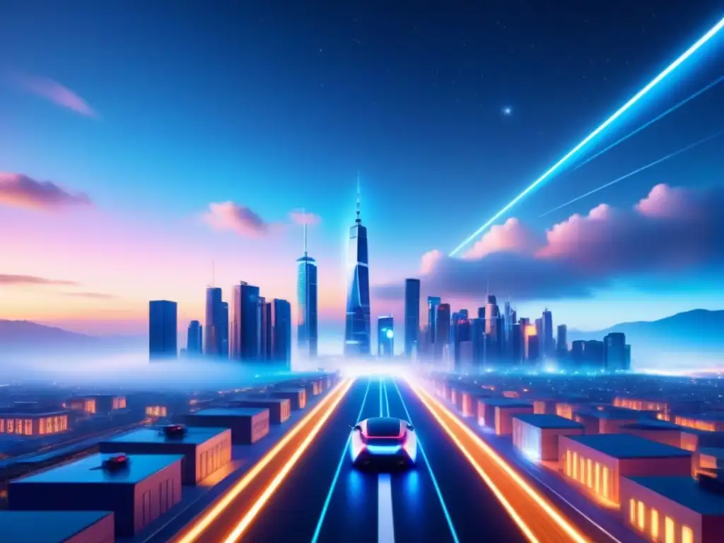 Una ciudad futurista iluminada por aplicaciones sorprendentes del 5G