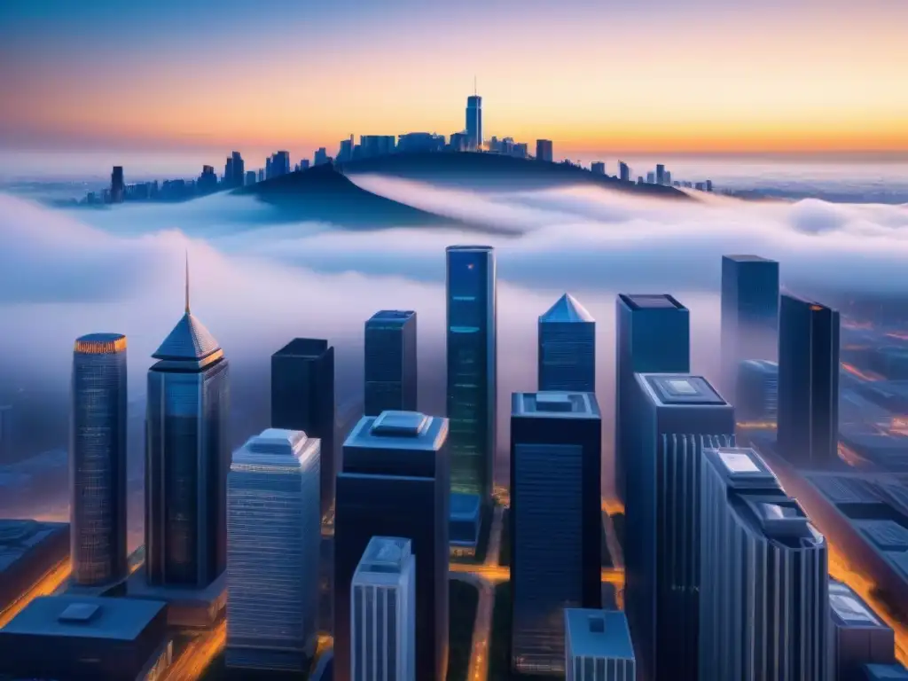 Metrópolis Futurista: Sinergia Gobierno-Finanzas Una ciudad futurista donde las políticas gubernamentales y el financiamiento innovador se fusionan en armonía