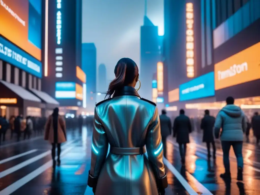 Una ciudad futurista y vibrante de noche, con sistemas inteligentes en infraestructura urbana