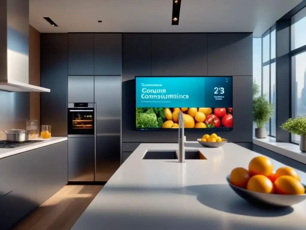 Cocina moderna con Big Data en alimentos y bebidas, diseño sofisticado y tecnología integrada