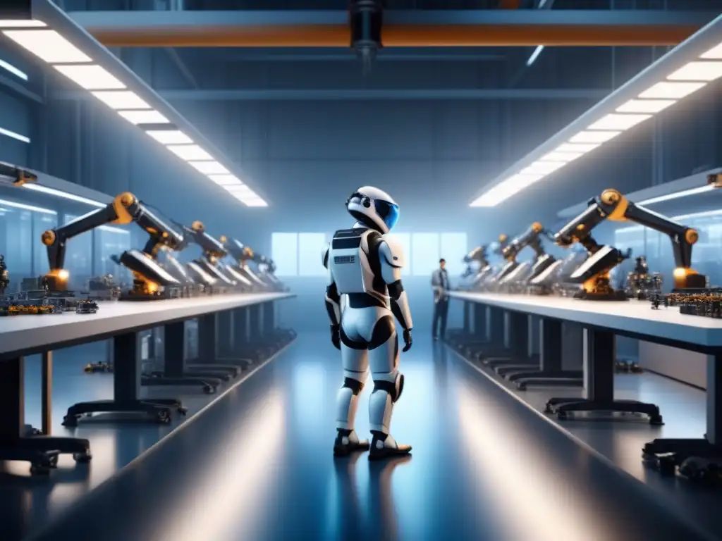 Colaboración asombrosa entre humanos y nanorobots en una fábrica futurista de alta tecnología