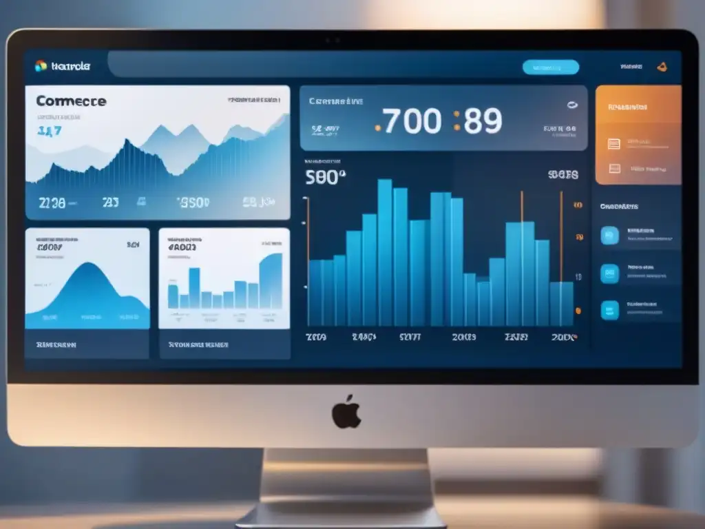 Dashboard de comercio electrónico moderno con automatización en acción, en tonos azules y blancos