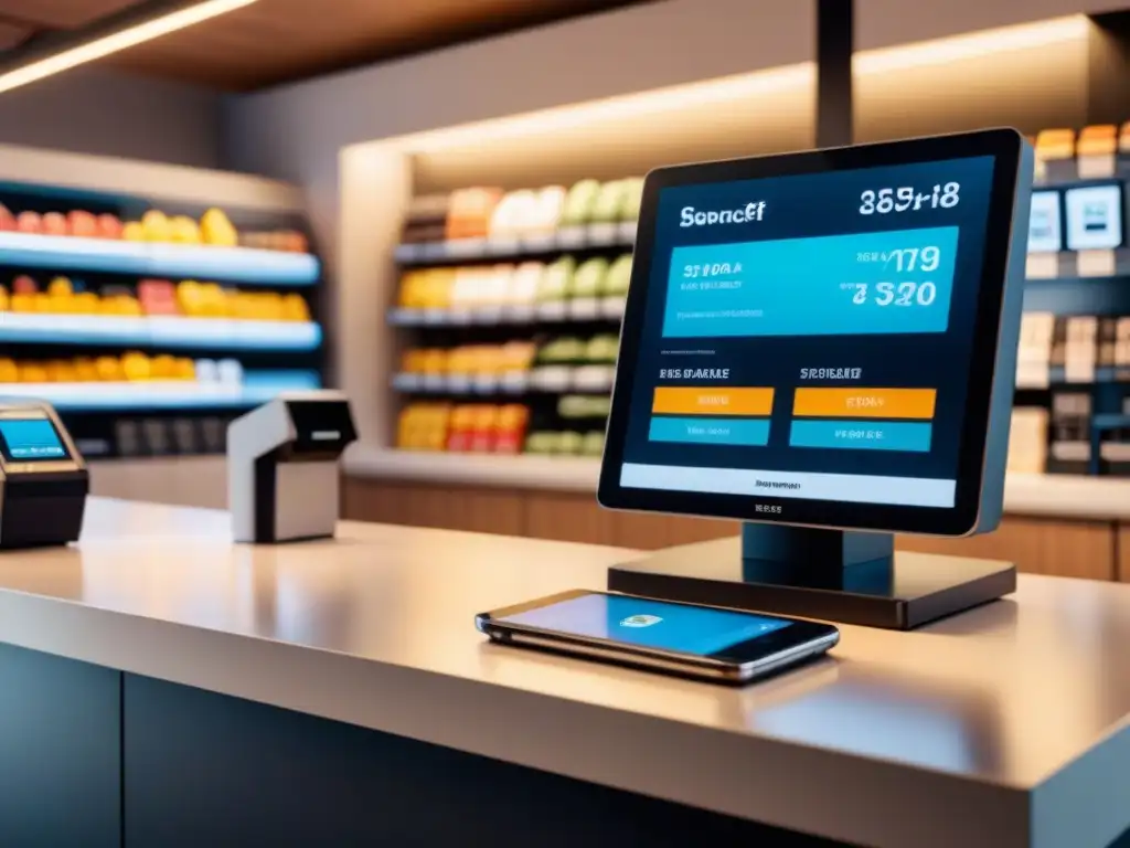 Automatización en comercios electrónicos: Imagen minimalista de un moderno sistema de pago automático en una tienda online