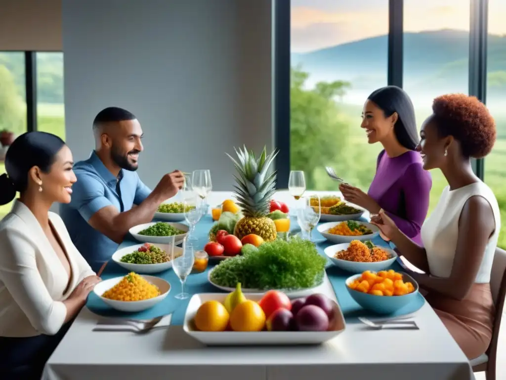 Disfrute de una comida saludable en comunidad, reflejando las tendencias de alimentos funcionales beneficios