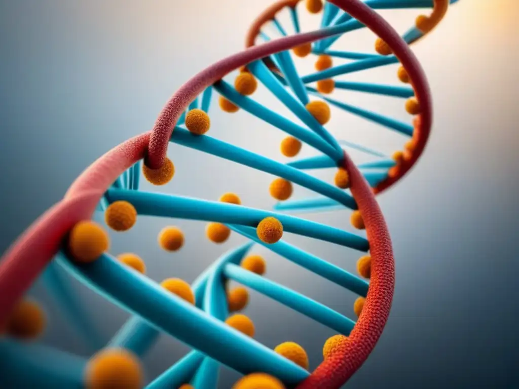 Compleja estructura de ADN en fondo blanco, simbolizando la base de la Biotecnología en tratamiento de cáncer