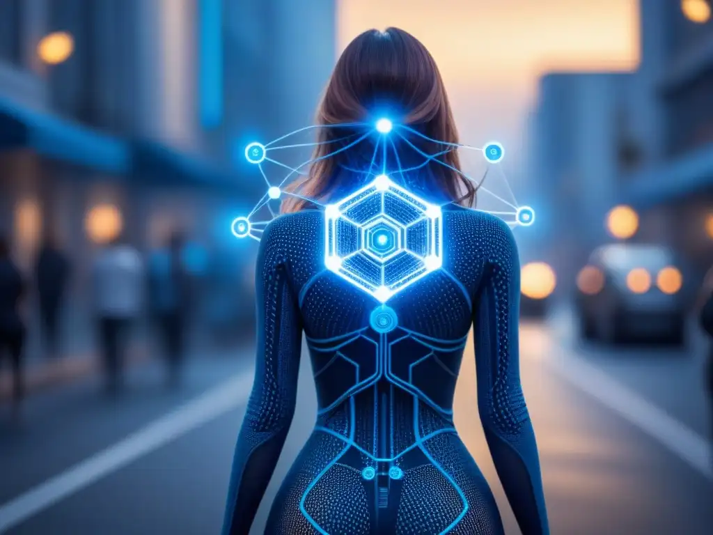 Compleja red de nodos interconectados en azul, simbolizando la IA en sistemas autónomos tiempo real