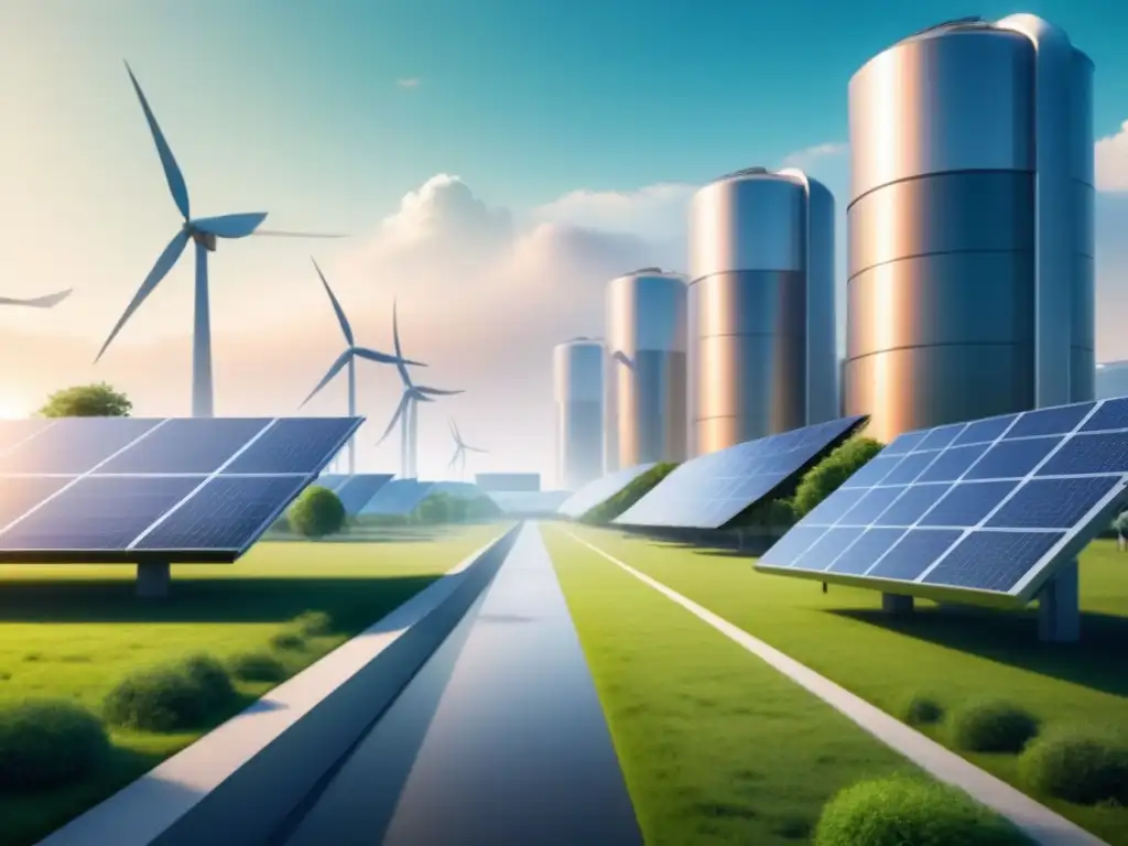 Complejo industrial futurista con diseño energéticamente eficiente y elementos verdes integrados