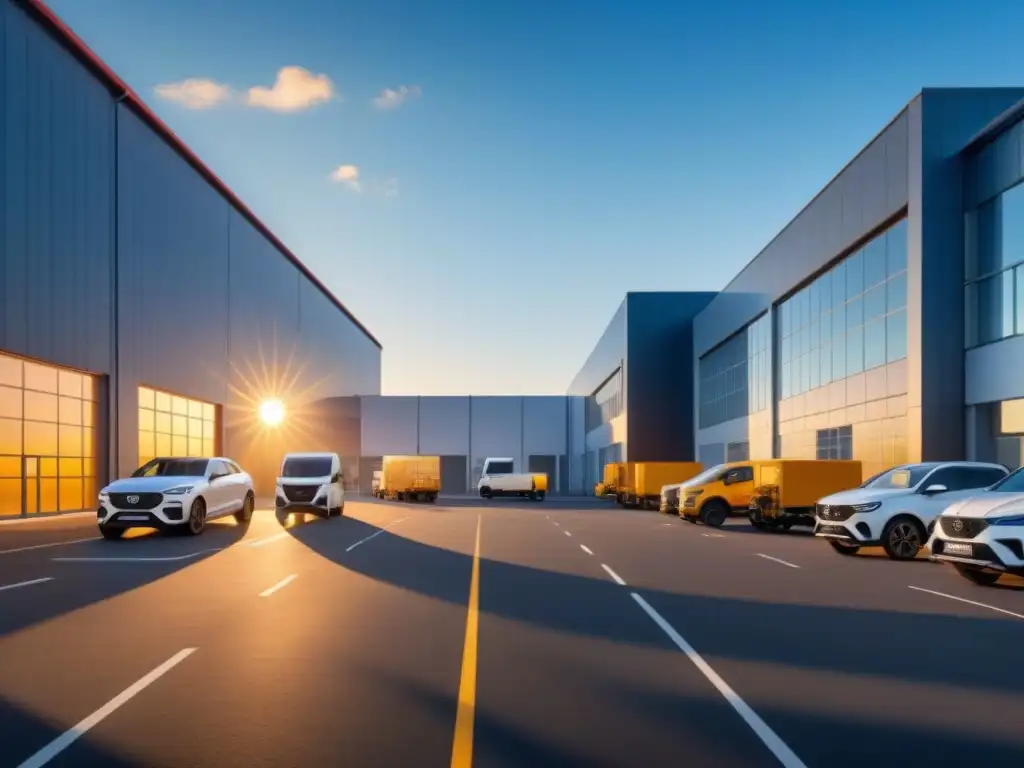 Complejo industrial moderno con instalaciones de fabricación, almacenes y oficinas bajo un cielo azul