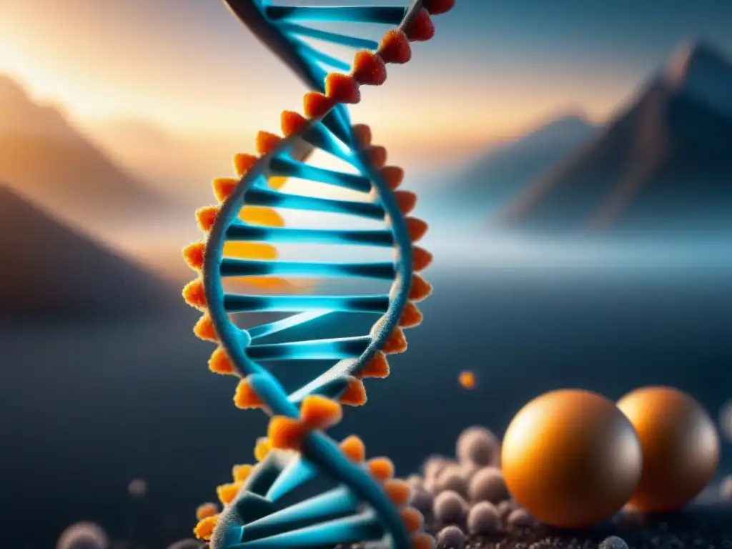 Complejo proteico CRISPRCas9 interactuando con una hebra de ADN en laboratorio futurista, resaltando la seguridad alimentaria del futuro