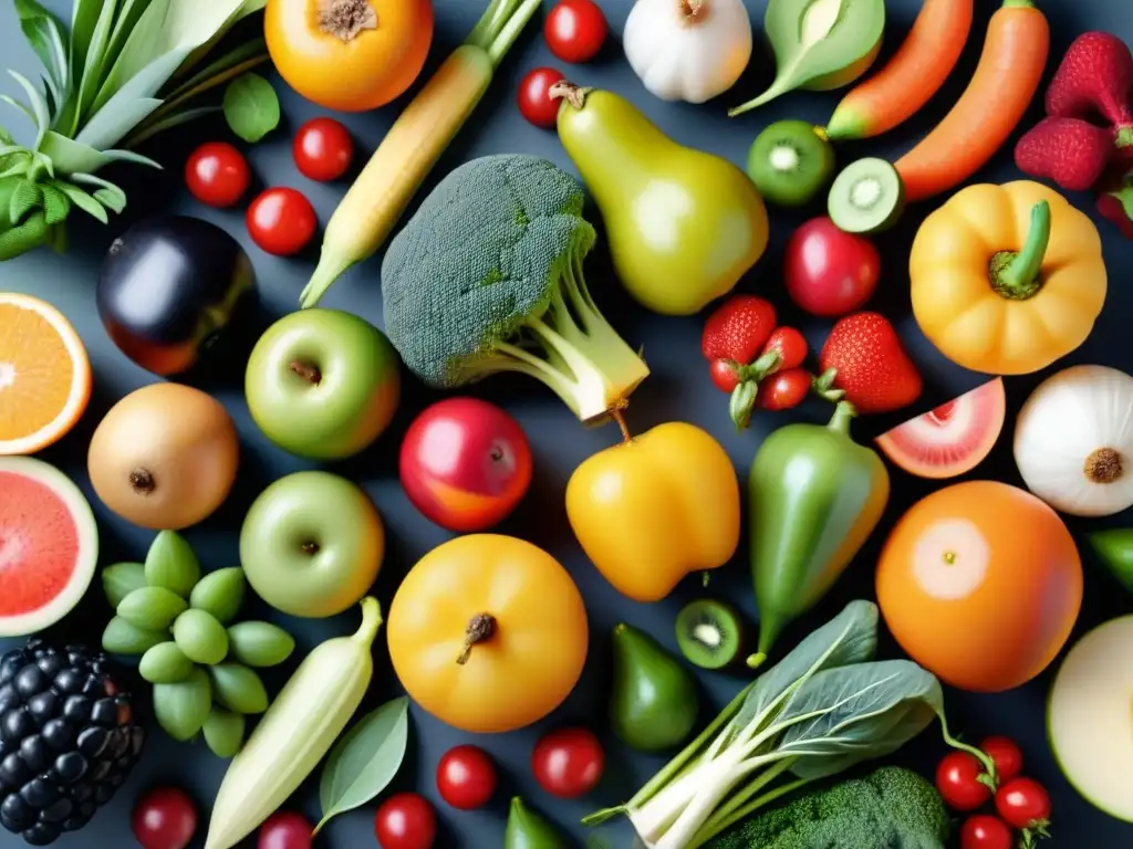 Una composición armoniosa de frutas y verduras coloridas, destacando beneficios prebióticos en la industria