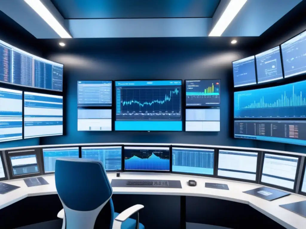 Control room futurista de planta de producción con tecnología de big data mejorando seguridad y eficiencia