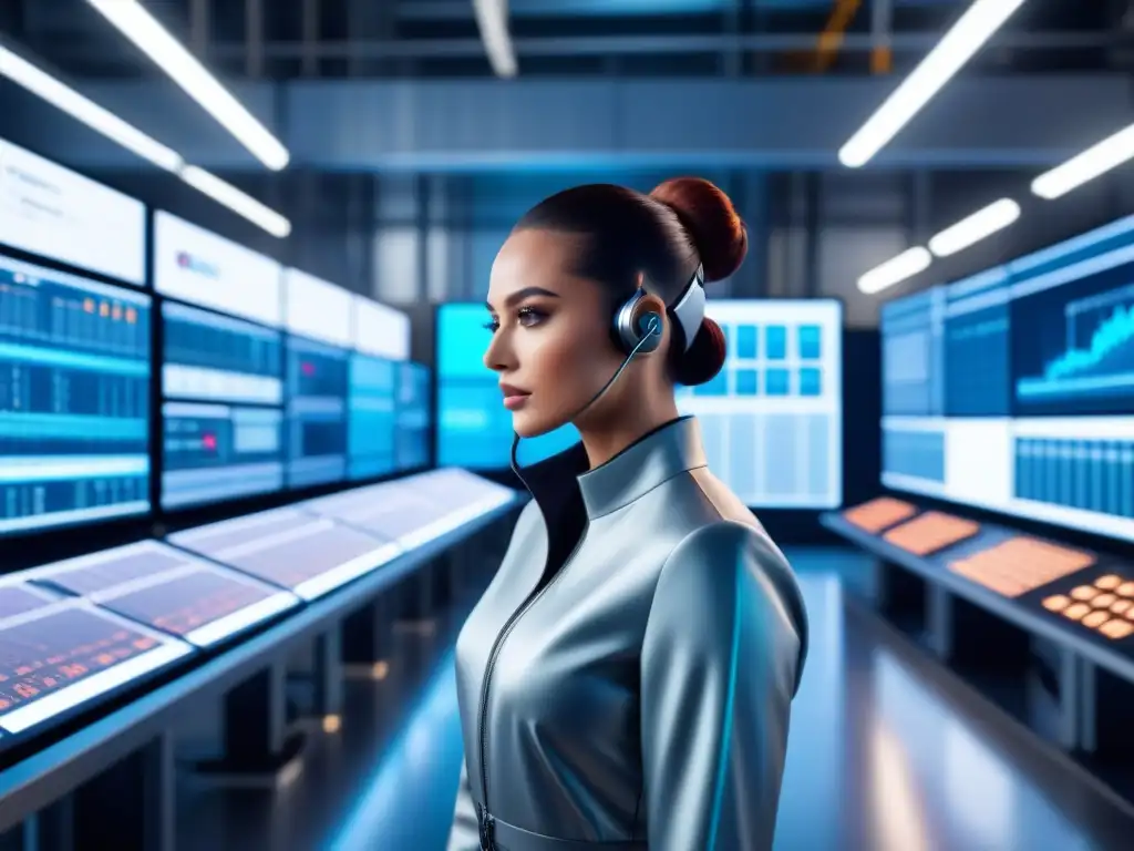 Fabrica futurista con IA avanzada en control room 8k Control room futurista con tecnología AI integrada en la producción