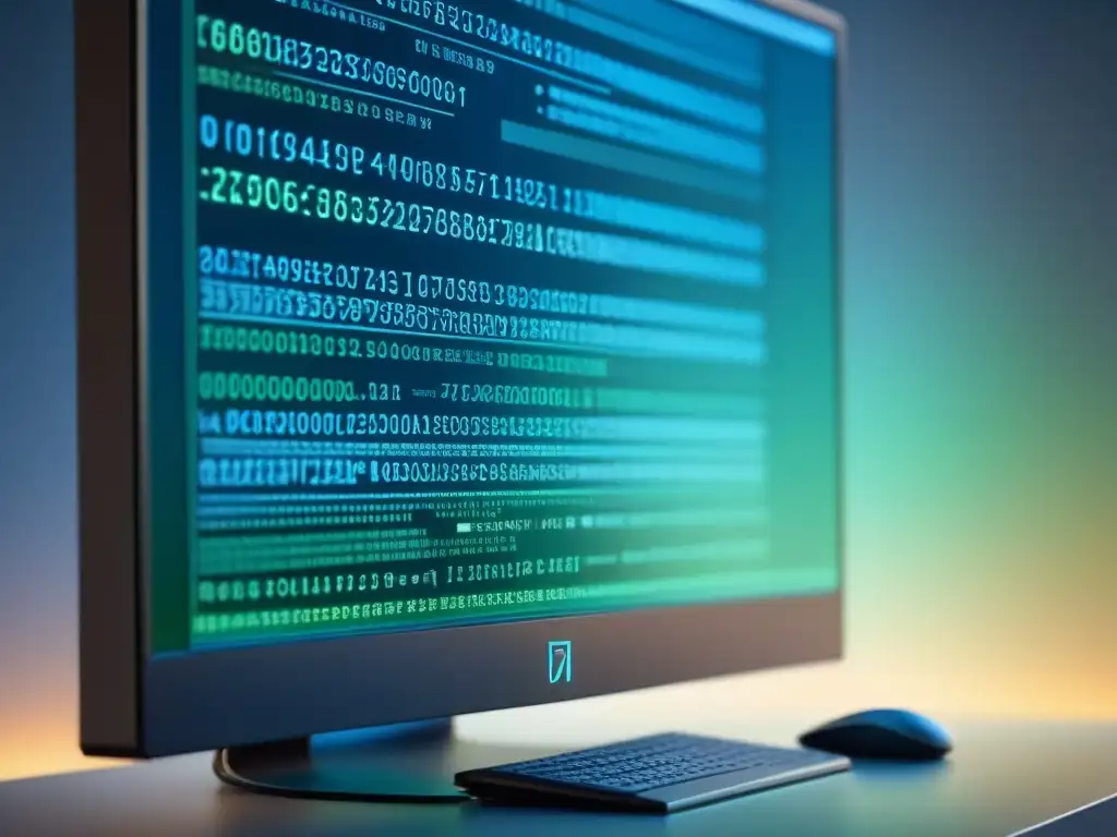 Derechos de autor en software: Código elegante en pantalla, simbolizando creatividad digital en tonos de azul y verde