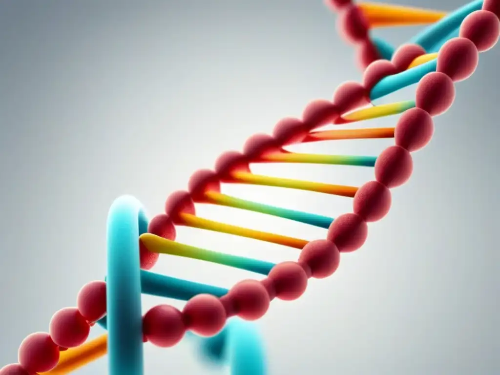 Ilustración detallada de un ADN en doble hélice, mostrando la estructura molecular con diseño minimalista