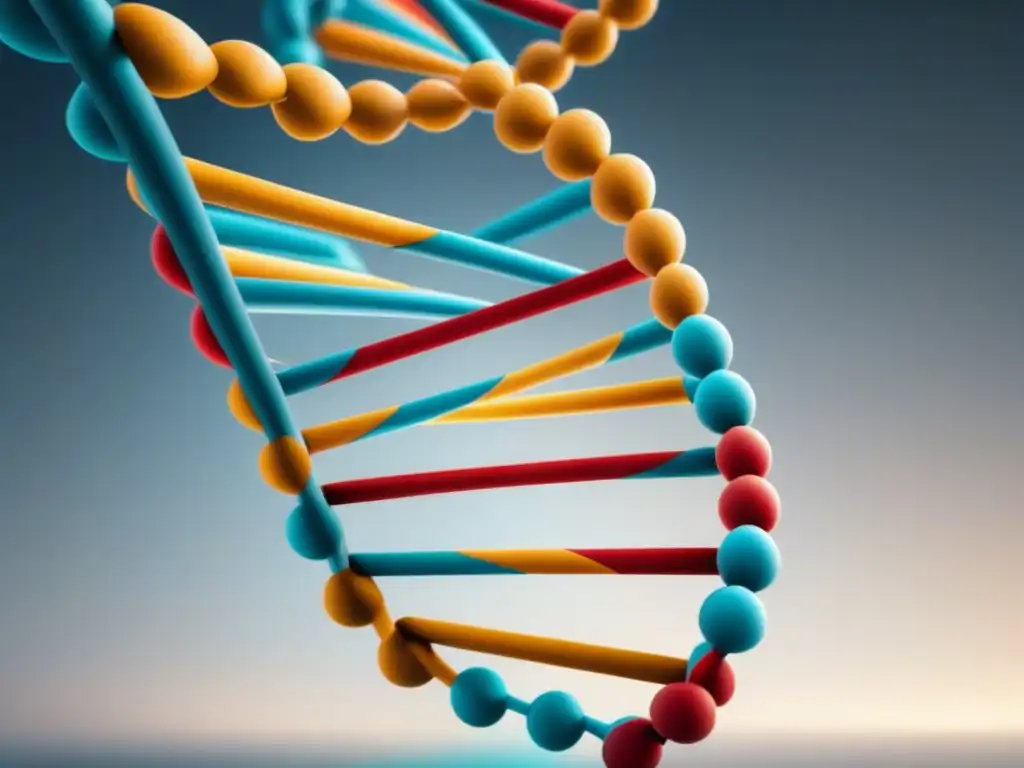 Representación detallada de una estructura de ADN en un fondo blanco, simbolizando avances en biotecnología