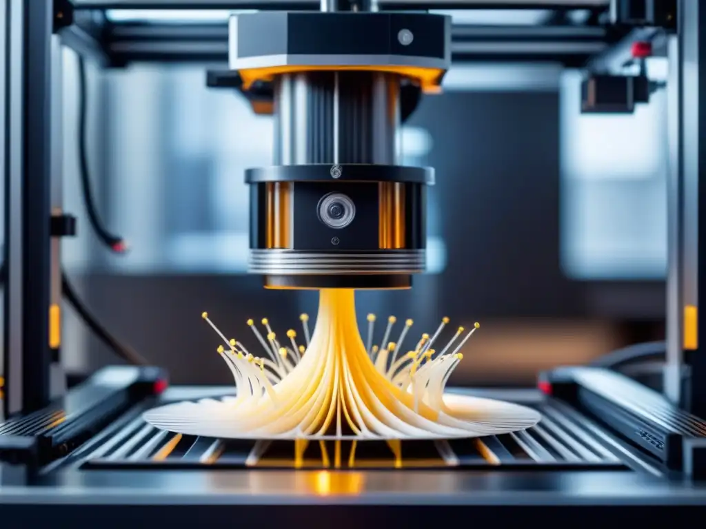 Detallada impresión 3D grandes formatos casos: moderna impresora en acción, creando estructura geométrica compleja con precisión
