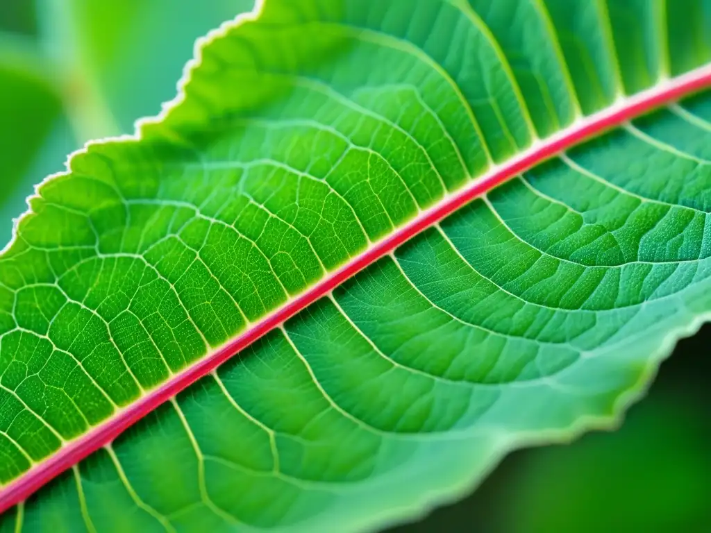 Detallada hoja verde modificada genéticamente bajo microscopio