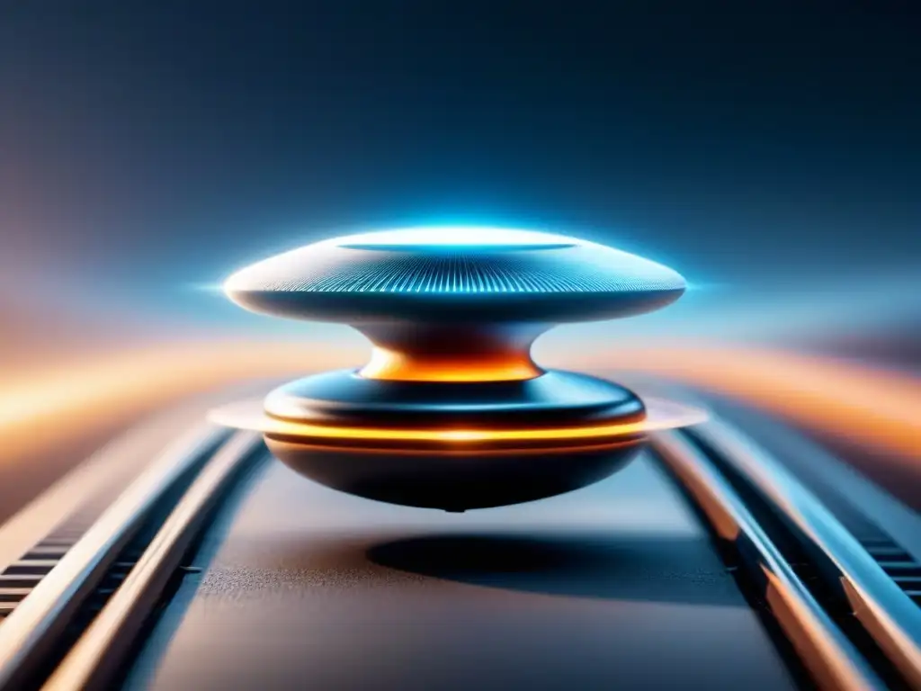 Fotografía detallada en 8k de levitación magnética en metales superconductores, mostrando el fenómeno con un diseño minimalista y elegante