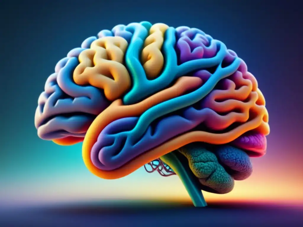 Ilustración detallada de las redes neuronales en el cerebro, con colores vibrantes y diseño minimalista