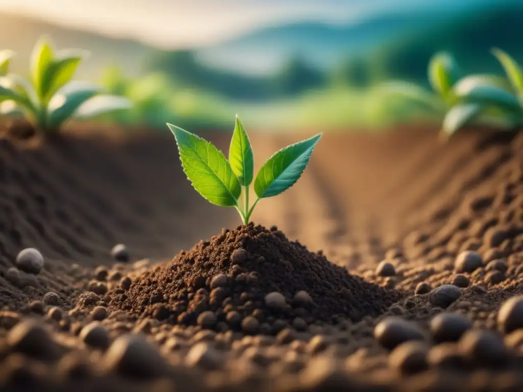 Detallado sensor de suelo en tierra fértil, tecnología avanzada para monitoreo calidad suelo sensores agricultura