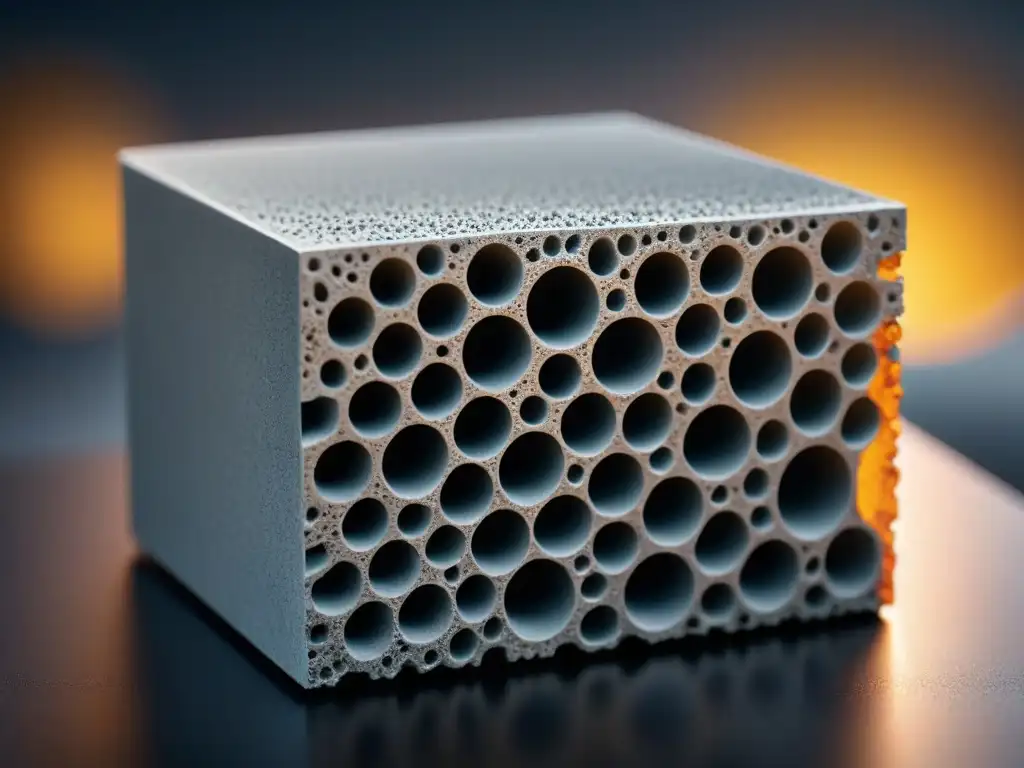 Microestructura de concreto con nanorrefuerzos Detalle de bloque de concreto nanoreforzado en materiales de construcción, mostrando red de nanomateriales entrelazados